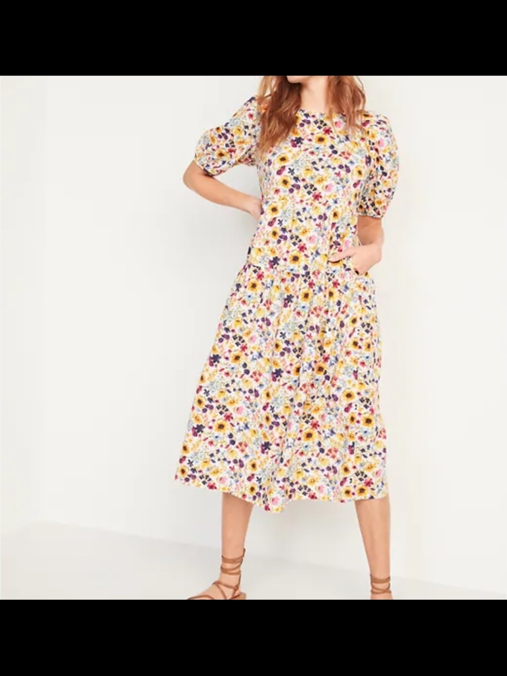 Old Navy Wild Flower Puff-Sleeve Midi Dress
